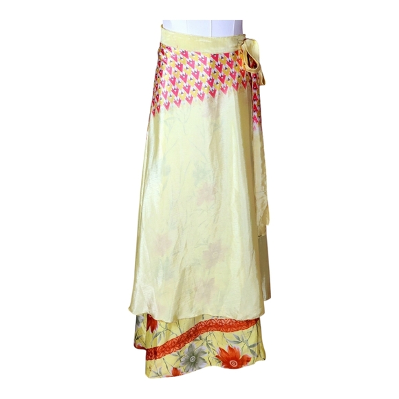 Reversible 100% Silk Wrap Skirt Flowy Boho Floral One Size Fits Most - Picture 6 of 16